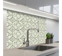 KitchenYeah© Credence Cuisine 80x100 cm Adhesif Protection Mur Plaque De Cuisson Plastique Rigide Revetement Murale À Coller Ornement curly - Tile - Green