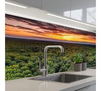 KitchenYeah© Credence Cuisine 80x150 cm Adhesif Protection Mur Plaque De Cuisson Plastique Rigide Revetement Murale À Coller Forêt - Nuit - Ciel - Horizon - Arbres