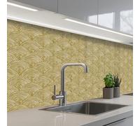 KitchenYeah© Credence Cuisine 80x150 cm Adhesif Protection Mur Plaque De Cuisson Plastique Rigide Revetement Murale À Coller Éventail - Géométrique - Vert