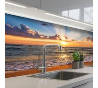KitchenYeah© Credence Cuisine 80x150 cm Adhesif Protection Mur Plaque De Cuisson Plastique Rigide Revetement Murale À Coller Plage - Coucher soleil - Mer - Nuages - Horizon