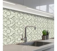 KitchenYeah© Credence Cuisine 80x150 cm Adhesif Protection Mur Plaque De Cuisson Plastique Rigide Revetement Murale À Coller Ornement curly - Tile - Green
