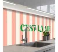 KitchenYeah© Credence Cuisine 80x150 cm Adhesif Protection Mur Plaque De Cuisson Plastique Rigide Revetement Murale À Coller Rose pâle - Vert - Rayures - C'est La Vie