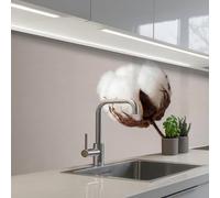 KitchenYeah© Credence Cuisine 80x150 cm Adhesif Protection Mur Plaque De Cuisson Plastique Rigide Revetement Murale À Coller Boules de coton - Minimaliste - Blanc