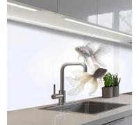 KitchenYeah© Credence Cuisine 80x150 cm Adhesif Protection Mur Plaque De Cuisson Plastique Rigide Revetement Murale À Coller Poisson rouge - Moderne - Blanc