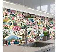 KitchenYeah© Credence Cuisine 80x200 cm Adhesif Protection Mur Plaque De Cuisson Plastique Rigide Revetement Murale À Coller Nostalgique - Idyllique - Coloré