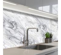 KitchenYeah© Credence Cuisine 80x200 cm Adhesif Protection Mur Plaque De Cuisson Plastique Rigide Revetement Murale À Coller Tourbillon - Texture grise - Marbre - Blanc