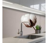 KitchenYeah© Credence Cuisine 80x200 cm Adhesif Protection Mur Plaque De Cuisson Plastique Rigide Revetement Murale À Coller Boules de coton - Minimaliste - Blanc