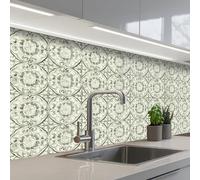 KitchenYeah© Credence Cuisine 80x200 cm Adhesif Protection Mur Plaque De Cuisson Plastique Rigide Revetement Murale À Coller Ornement curly - Tile - Green