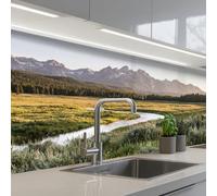KitchenYeah© Credence Cuisine 80x250 cm Adhesif Protection Mur Plaque De Cuisson Plastique Rigide Revetement Murale À Coller Paysage de montagne - Rivière - Forêt
