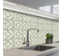 KitchenYeah© Credence Cuisine 80x250 cm Adhesif Protection Mur Plaque De Cuisson Plastique Rigide Revetement Murale À Coller Ornement curly - Tile - Green