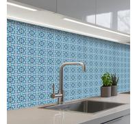 KitchenYeah© Credence Cuisine 80x250 cm Adhesif Protection Mur Plaque De Cuisson Plastique Rigide Revetement Murale À Coller Carreaux - Mosaïque - Turquoise - Bleu