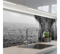 KitchenYeah© Credence Cuisine 80x300 cm Adhesif Protection Mur Plaque De Cuisson Plastique Rigide Revetement Murale À Coller Highlander écossais - Noir - Blanc - Herbe