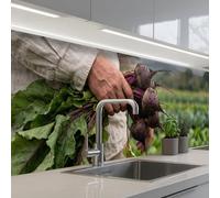 KitchenYeah© Credence Cuisine 80x300 cm Adhesif Protection Mur Plaque De Cuisson Plastique Rigide Revetement Murale À Coller Betteraves - Fraîches - Potager