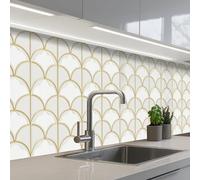 KitchenYeah© Credence Cuisine 80x300 cm Adhesif Protection Mur Plaque De Cuisson Plastique Rigide Revetement Murale À Coller Mosaïque - Arches - Or