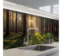 KitchenYeah© Credence Cuisine 80x300 cm Adhesif Protection Mur Plaque De Cuisson Plastique Rigide Revetement Murale À Coller Forêt - Herbe - Soleil