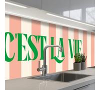 KitchenYeah© Credence Cuisine 80x400 cm Adhesif Protection Mur Plaque De Cuisson Plastique Rigide Revetement Murale À Coller Rose pâle - Vert - Rayures - C'est La Vie