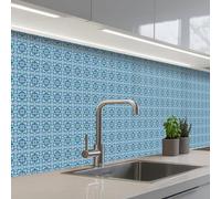 KitchenYeah© Credence Cuisine 80x400 cm Adhesif Protection Mur Plaque De Cuisson Plastique Rigide Revetement Murale À Coller Carreaux - Mosaïque - Turquoise - Bleu