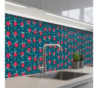 KitchenYeah© Credence Cuisine 80x500 cm Adhesif Protection Mur Plaque De Cuisson Plastique Rigide Revetement Murale À Coller Bleu-vert - Pommes - Fruits
