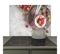 KitchenYeah© Crédence Cuisine 80x52 cm Accessoire Déco Protège Mur Plaque Protection Anti Éclaboussure Évier Dessert - Fruit - Bois