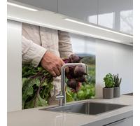 KitchenYeah© Credence Cuisine 80x80 cm Adhesif Protection Mur Plaque De Cuisson Plastique Rigide Revetement Murale À Coller Betteraves - Fraîches - Potager