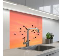 KitchenYeah© Credence Cuisine 80x80 cm Adhesif Protection Mur Plaque De Cuisson Plastique Rigide Revetement Murale À Coller Essaim - Oiseaux - Orange