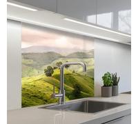 KitchenYeah© Credence Cuisine 80x80 cm Adhesif Protection Mur Plaque De Cuisson Plastique Rigide Revetement Murale À Coller Paysage - Collines - Vert