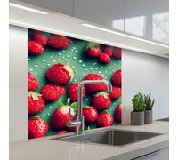 KitchenYeah© Credence Cuisine 80x80 cm Adhesif Protection Mur Plaque De Cuisson Plastique Rigide Revetement Murale À Coller Fraises - Rouges - Vertes - Couronnes