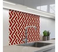 KitchenYeah© Credence Cuisine 80x80 cm Adhesif Protection Mur Plaque De Cuisson Plastique Rigide Revetement Murale À Coller Rouge - Beige - Motif - Lignes