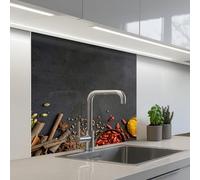 KitchenYeah© Credence Cuisine 80x80 cm Adhesif Protection Mur Plaque De Cuisson Plastique Rigide Revetement Murale À Coller Herbes - Aliments - Épices - Noir - Paprika - Cannelle
