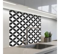 KitchenYeah© Credence Cuisine 80x80 cm Adhesif Protection Mur Plaque De Cuisson Plastique Rigide Revetement Murale À Coller Cercle - Motif - Noir - Blanc