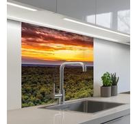 KitchenYeah© Credence Cuisine 80x80 cm Adhesif Protection Mur Plaque De Cuisson Plastique Rigide Revetement Murale À Coller Forêt - Nuit - Ciel - Horizon - Arbres