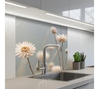 KitchenYeah© Credence Cuisine 80x80 cm Adhesif Protection Mur Plaque De Cuisson Plastique Rigide Revetement Murale À Coller Fleurs de paille - Blanc - Lumière du jour
