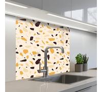 KitchenYeah© Credence Cuisine 80x80 cm Adhesif Protection Mur Plaque De Cuisson Plastique Rigide Revetement Murale À Coller Terrazzo - Motif - Jaune