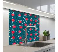 KitchenYeah© Credence Cuisine 80x80 cm Adhesif Protection Mur Plaque De Cuisson Plastique Rigide Revetement Murale À Coller Bleu-vert - Pommes - Fruits