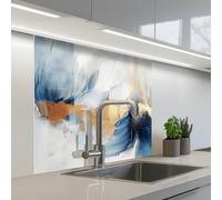 KitchenYeah© Credence Cuisine 80x80 cm Adhesif Protection Mur Plaque De Cuisson Plastique Rigide Revetement Murale À Coller Or - Bleu - Aquarelle - Art - Moderne