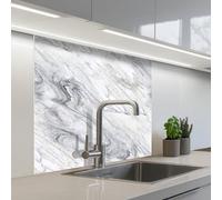 KitchenYeah© Credence Cuisine 80x80 cm Adhesif Protection Mur Plaque De Cuisson Plastique Rigide Revetement Murale À Coller Tourbillon - Texture grise - Marbre - Blanc