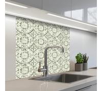 KitchenYeah© Credence Cuisine 80x80 cm Adhesif Protection Mur Plaque De Cuisson Plastique Rigide Revetement Murale À Coller Ornement curly - Tile - Green