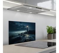 KitchenYeah© Crédence Cuisine À Coller 40x60 cm Protection Plaque De Cuisson Adhesif Plastique Rigide Dalle Murale Phare - Mer - Brouillard - Rochers - Maritime - Nature