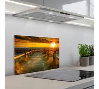 KitchenYeah© Crédence Cuisine À Coller 40x60 cm Protection Plaque De Cuisson Adhesif Plastique Rigide Dalle Murale Soleil - Plage - Dune - Horizon - Herbe - Chemin - Orange