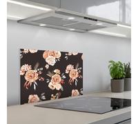 KitchenYeah© Crédence Cuisine À Coller 40x60 cm Protection Plaque De Cuisson Adhesif Plastique Rigide Dalle Murale Motifs - Roses - Noir