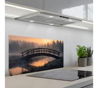 KitchenYeah© Crédence Cuisine À Coller 45x90 cm Protection Plaque De Cuisson Adhesif Plastique Rigide Dalle Murale Pont - Brouillard - Arbres - Eau