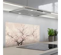 KitchenYeah© Crédence Cuisine À Coller 45x90 cm Protection Plaque De Cuisson Adhesif Plastique Rigide Dalle Murale Blossom - Illustration - Taupe
