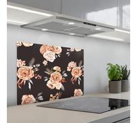 KitchenYeah© Crédence Cuisine À Coller 50x70 cm Protection Plaque De Cuisson Adhesif Plastique Rigide Dalle Murale Motifs - Roses - Noir