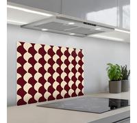 KitchenYeah© Crédence Cuisine À Coller 50x70 cm Protection Plaque De Cuisson Adhesif Plastique Rigide Dalle Murale Rouge - Motif carreaux - Crème
