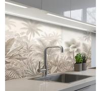 KitchenYeah© Crédence Cuisine À Coller 60x100 cm Protection Plaque De Cuisson Adhesif Plastique Rigide Dalle Murale Jungle - Tropical - Nature -Vintage - Beige