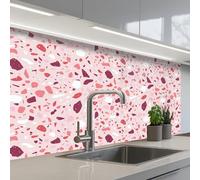 KitchenYeah© Crédence Cuisine À Coller 60x100 cm Protection Plaque De Cuisson Adhesif Plastique Rigide Dalle Murale Terrazzo - Motif - Rose