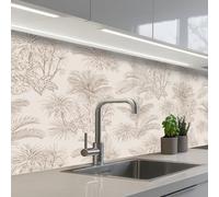 KitchenYeah© Crédence Cuisine À Coller 60x150 cm Protection Plaque De Cuisson Adhesif Plastique Rigide Dalle Murale Fleurs - Beige - Plantes - Vintage