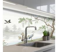 KitchenYeah© Crédence Cuisine À Coller 60x150 cm Protection Plaque De Cuisson Adhesif Plastique Rigide Dalle Murale Héron - Paysage - Vert
