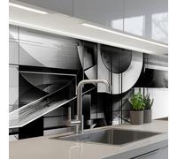 KitchenYeah© Crédence Cuisine À Coller 60x200 cm Protection Plaque De Cuisson Adhesif Plastique Rigide Dalle Murale Abstrait - Art - Moderne - Noir et blanc