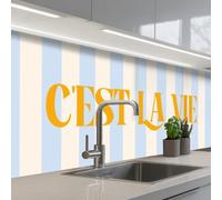 KitchenYeah© Crédence Cuisine À Coller 60x200 cm Protection Plaque De Cuisson Adhesif Plastique Rigide Dalle Murale Autre : Orange - Bleu - Rayures - C'est la vie